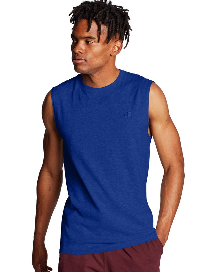 Champion Mens Tank Tops NZ - Classic Jersey Blue ( 0178-KNHXM )